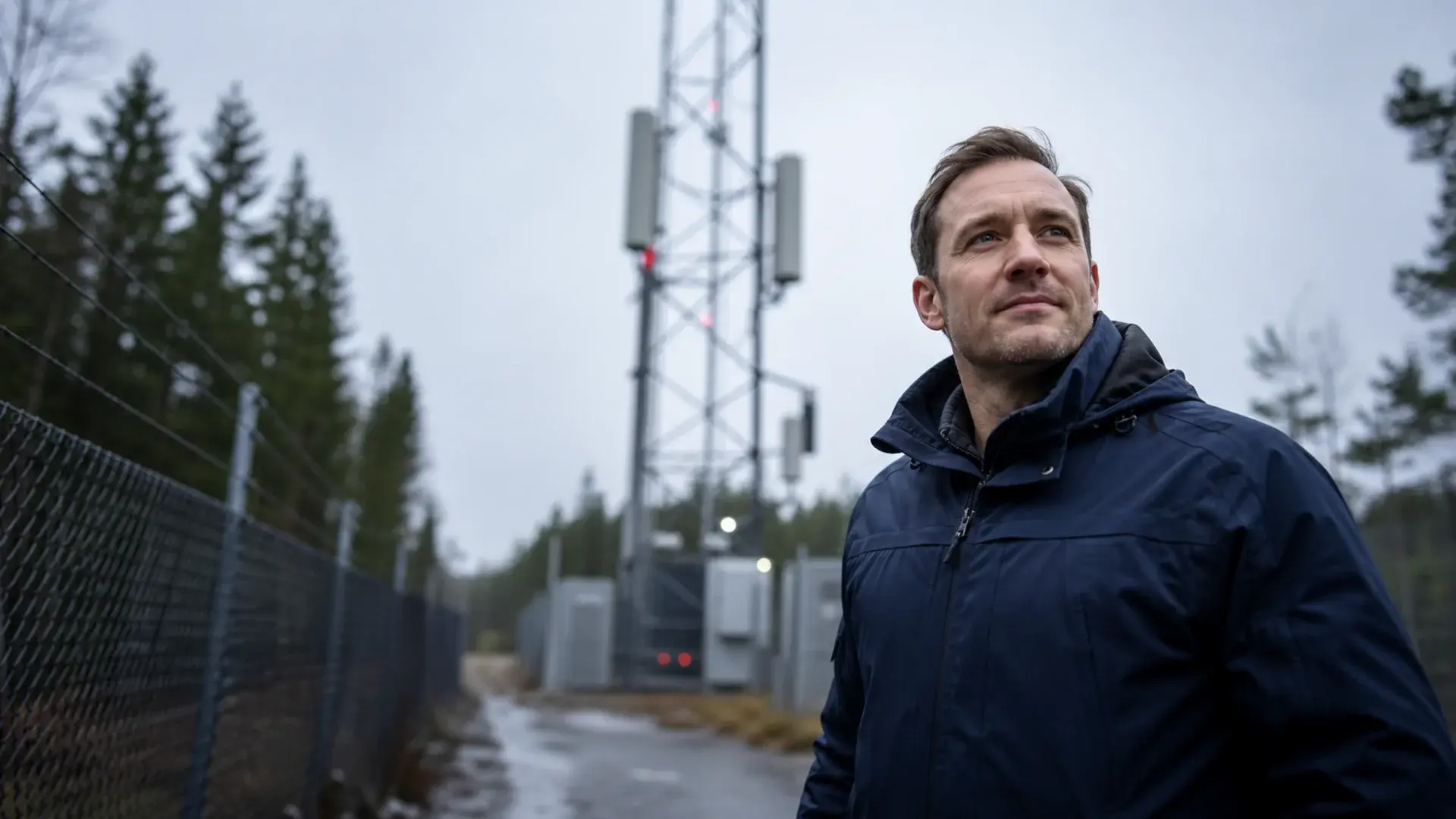 Vinnergi tekniker vid kontroll av mobilnät i servicegata